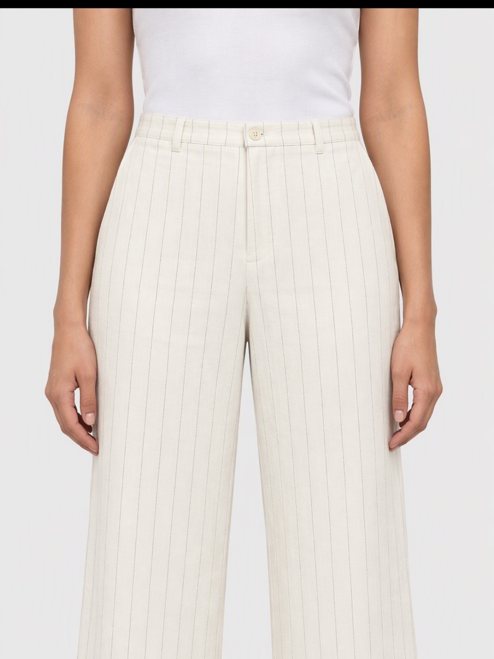 Donna Karan Cream Pinstripe Wide-Leg Trousers